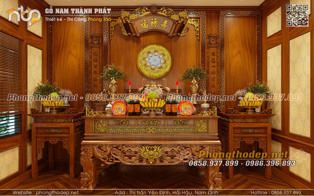 Mẫu phòng thờ gia tiên hiện đại gỗ hương